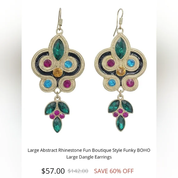 💮3/$30💮 Large Abstract Rhinestone Dangle Earrings - Picture 5 of 5